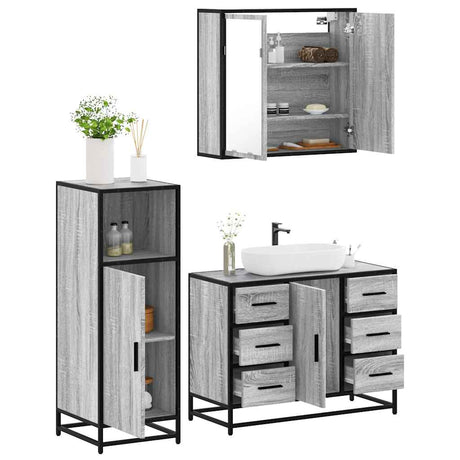 3 Piece Bathroom Furniture Set Engineered Wood