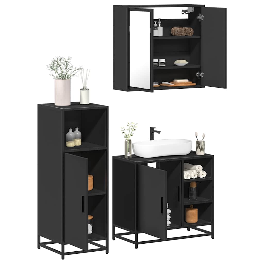 3 Piece Bathroom Furniture Set Engineered Wood