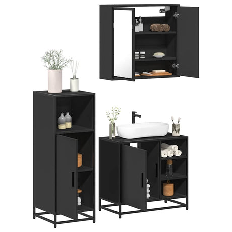 3 Piece Bathroom Furniture Set Engineered Wood
