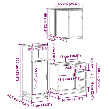 3 Piece Bathroom Furniture Set Engineered Wood