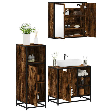 3 Piece Bathroom Furniture Set Engineered Wood