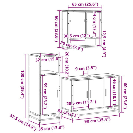 3 Piece Bathroom Furniture Set Engineered Wood