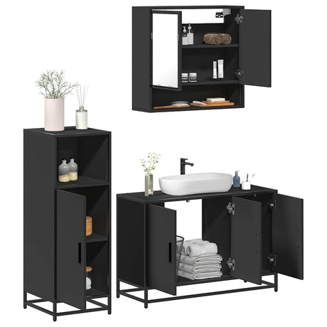 3 Piece Bathroom Furniture Set Engineered Wood