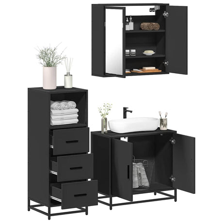 3 Piece Bathroom Furniture Set Engineered Wood
