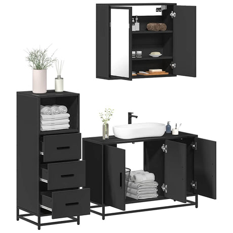 3 Piece Bathroom Furniture Set Engineered Wood
