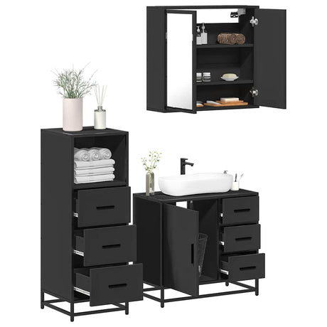 3 Piece Bathroom Furniture Set Engineered Wood
