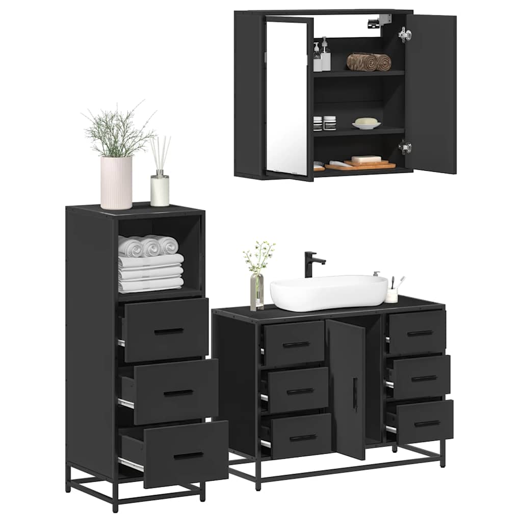 3 Piece Bathroom Furniture Set Engineered Wood