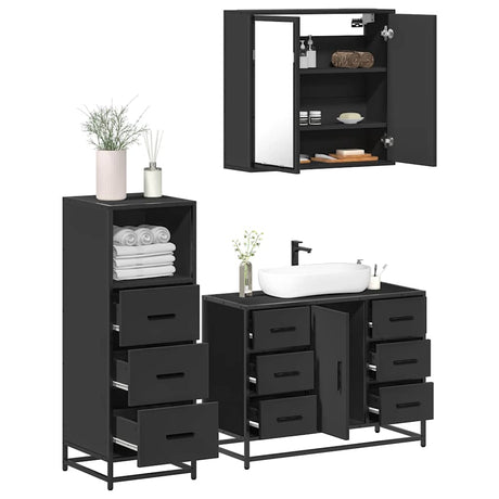 3 Piece Bathroom Furniture Set Engineered Wood