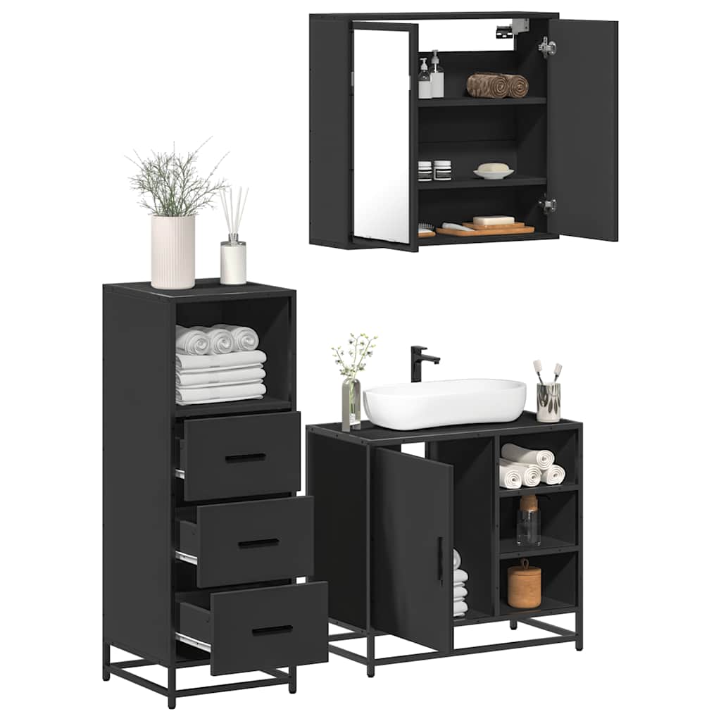 3 Piece Bathroom Furniture Set Engineered Wood