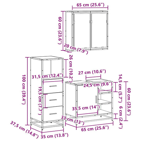 3 Piece Bathroom Furniture Set Engineered Wood