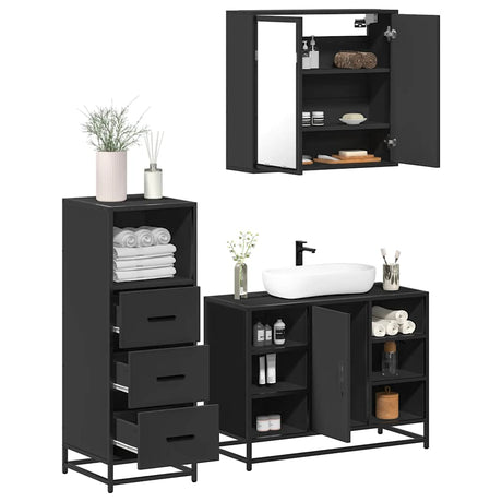 3 Piece Bathroom Furniture Set Engineered Wood