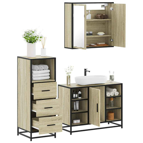 3 Piece Bathroom Furniture Set Engineered Wood