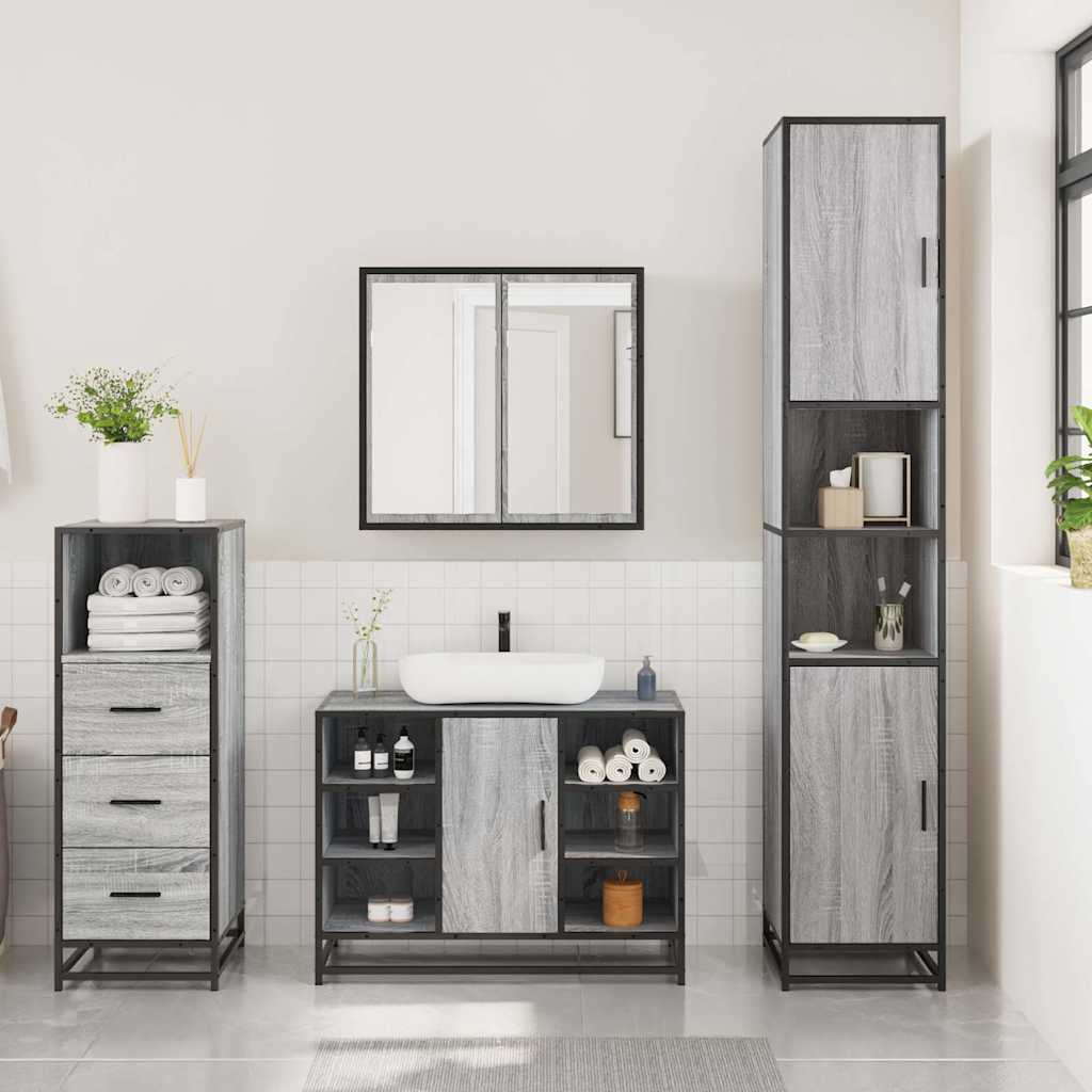 3 Piece Bathroom Furniture Set Engineered Wood
