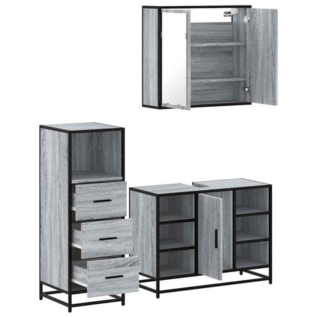 3 Piece Bathroom Furniture Set Engineered Wood