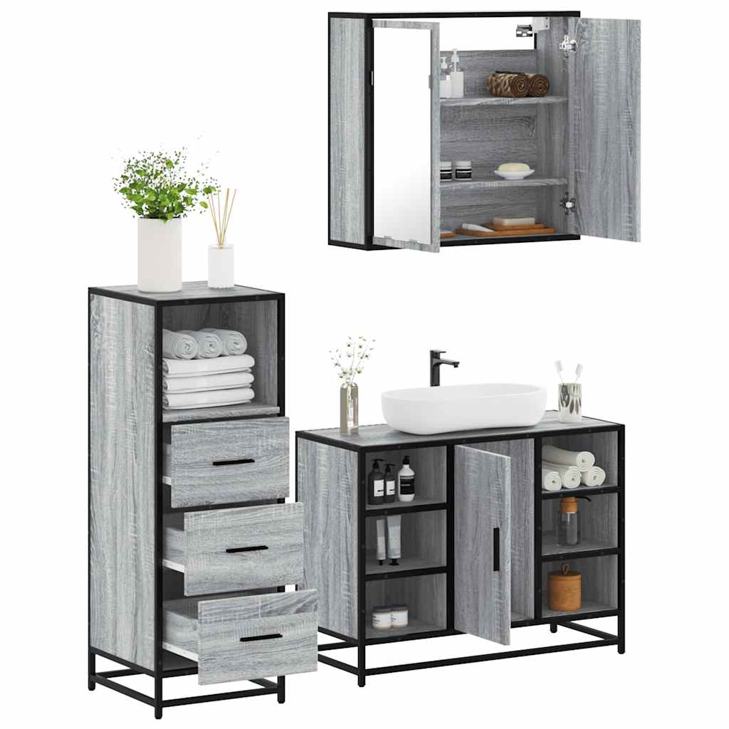 3 Piece Bathroom Furniture Set Engineered Wood