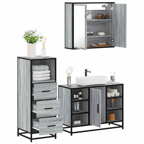 3 Piece Bathroom Furniture Set Engineered Wood