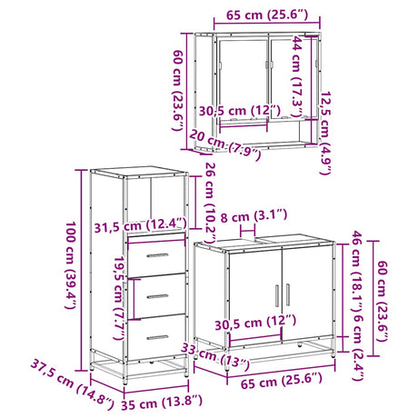 3 Piece Bathroom Furniture Set Engineered Wood