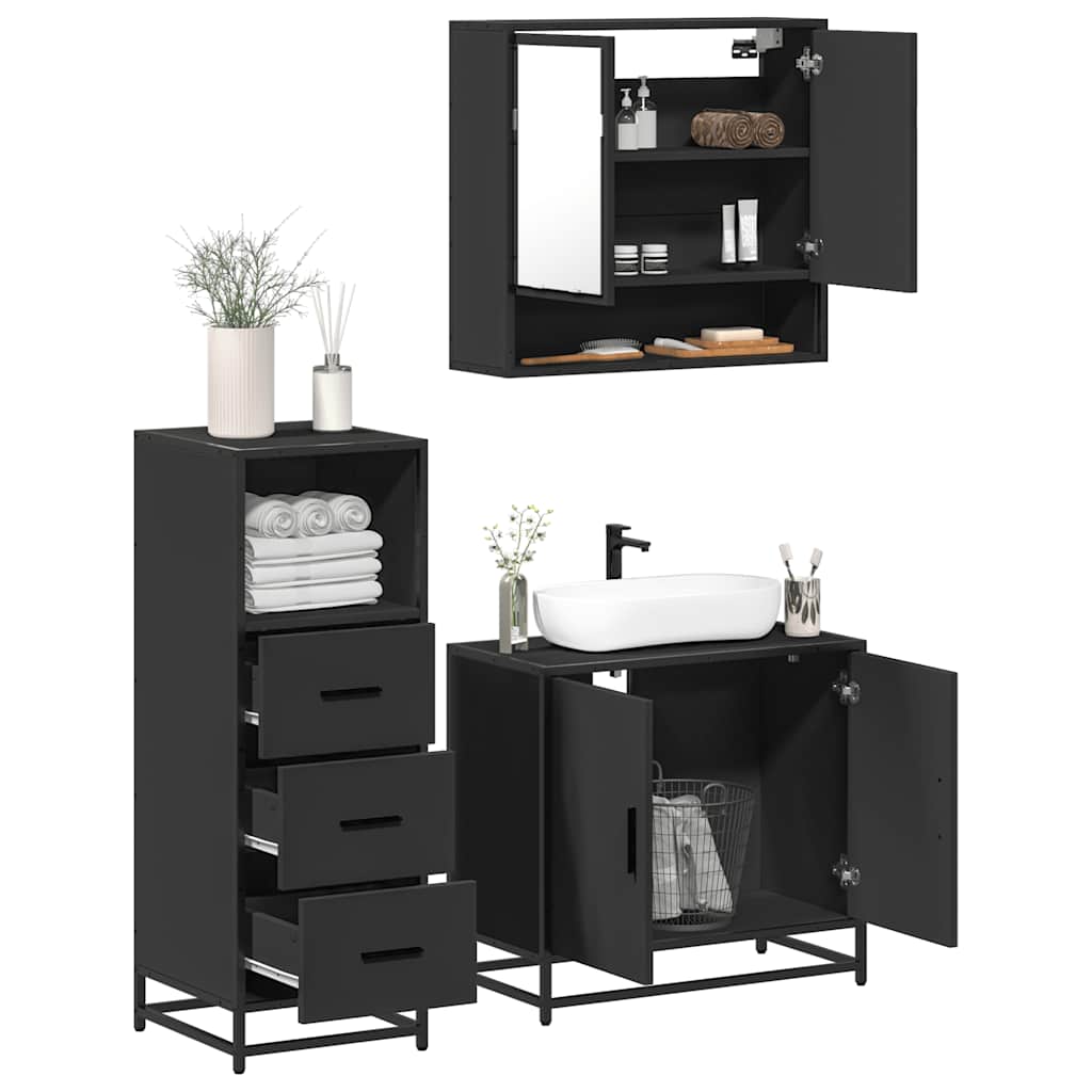 3 Piece Bathroom Furniture Set Engineered Wood