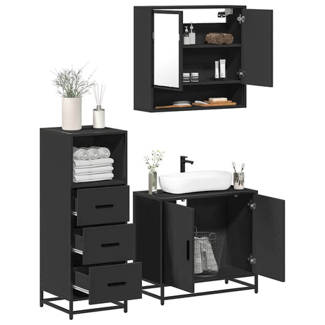 3 Piece Bathroom Furniture Set Engineered Wood