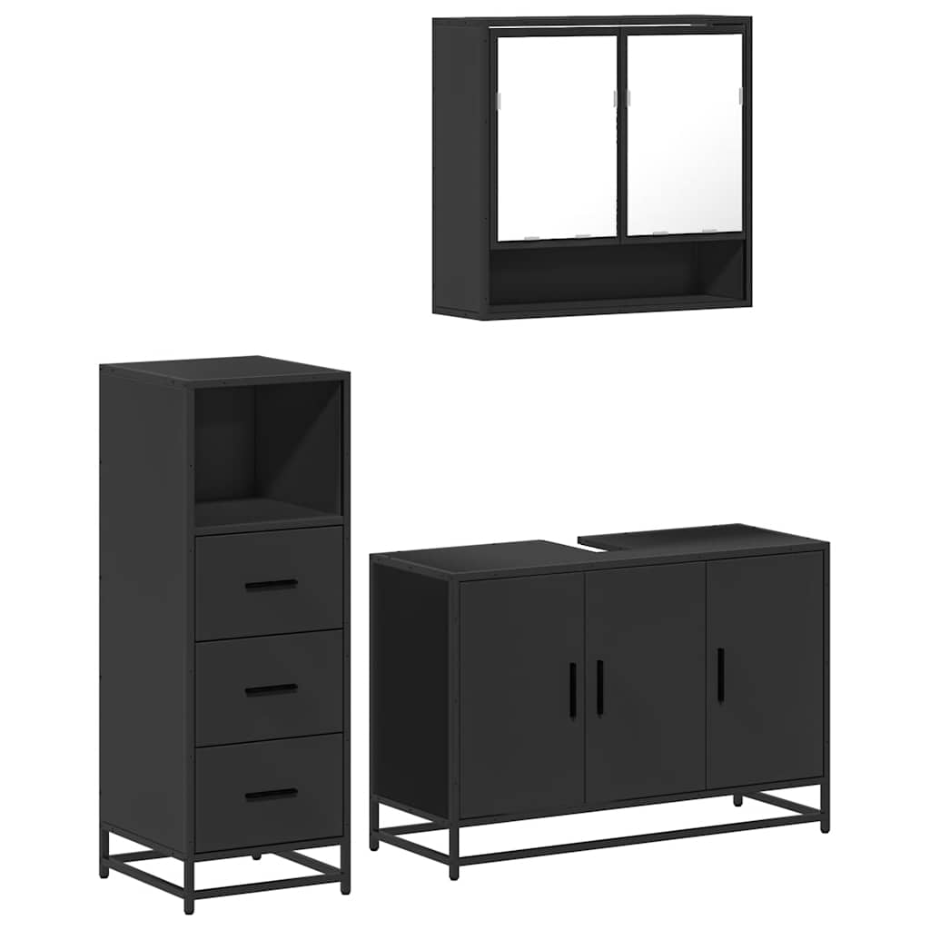 3 Piece Bathroom Furniture Set Engineered Wood