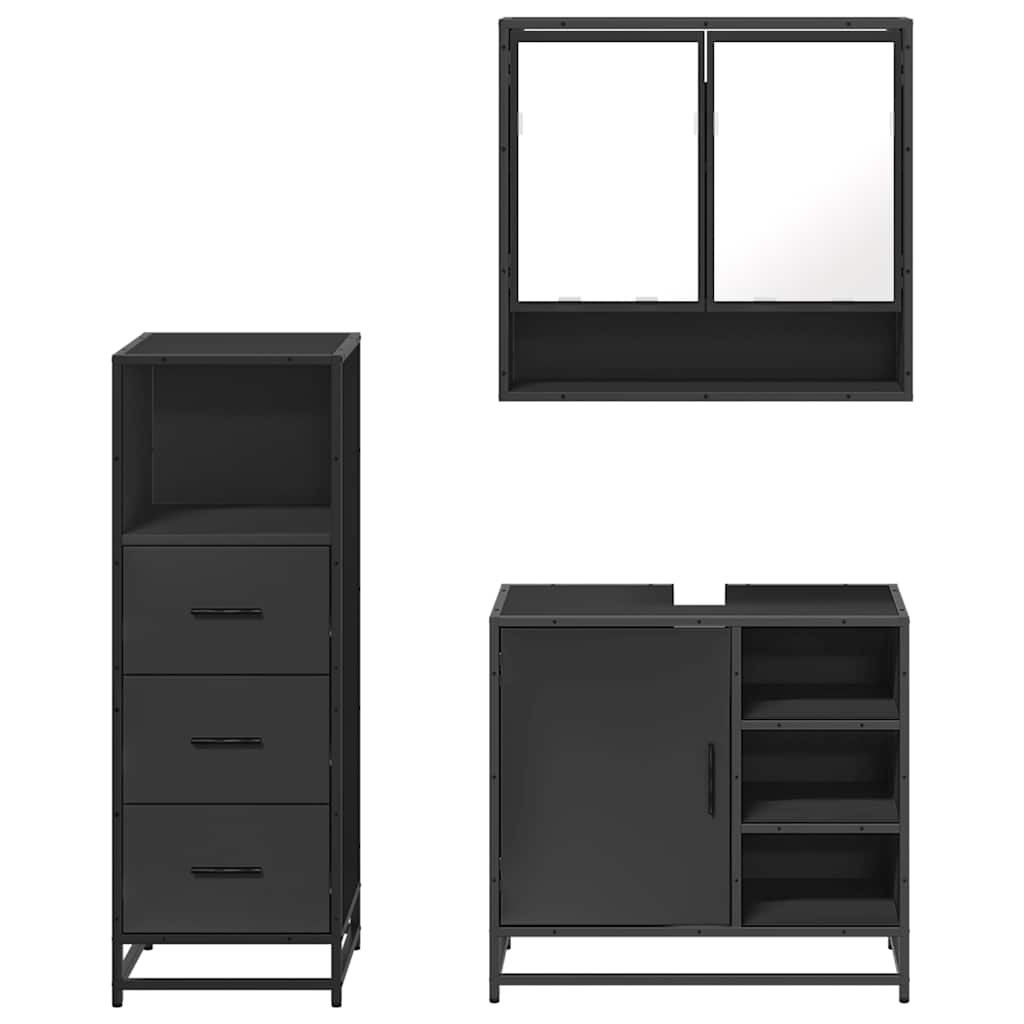 3 Piece Bathroom Furniture Set Engineered Wood