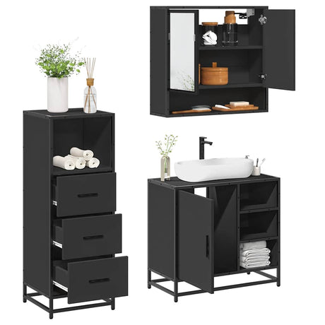 3 Piece Bathroom Furniture Set Engineered Wood