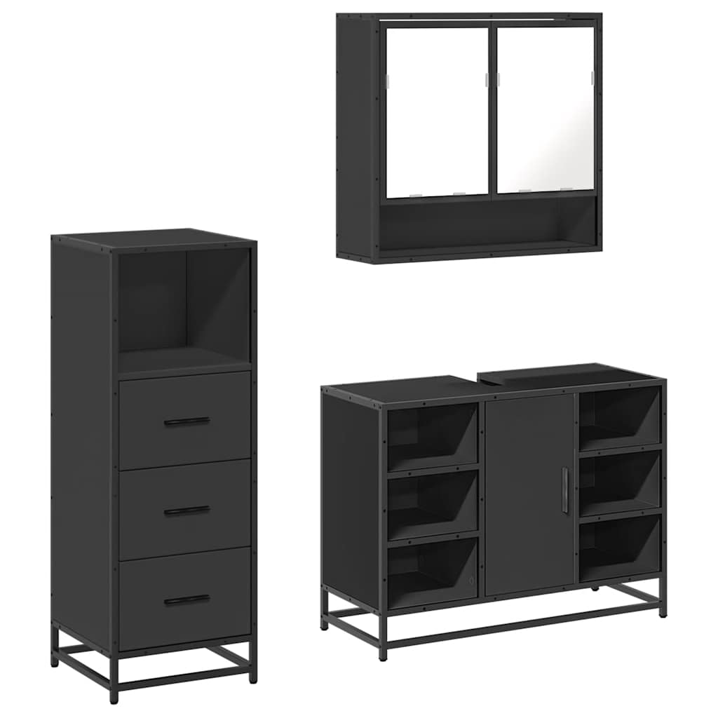 3 Piece Bathroom Furniture Set Engineered Wood
