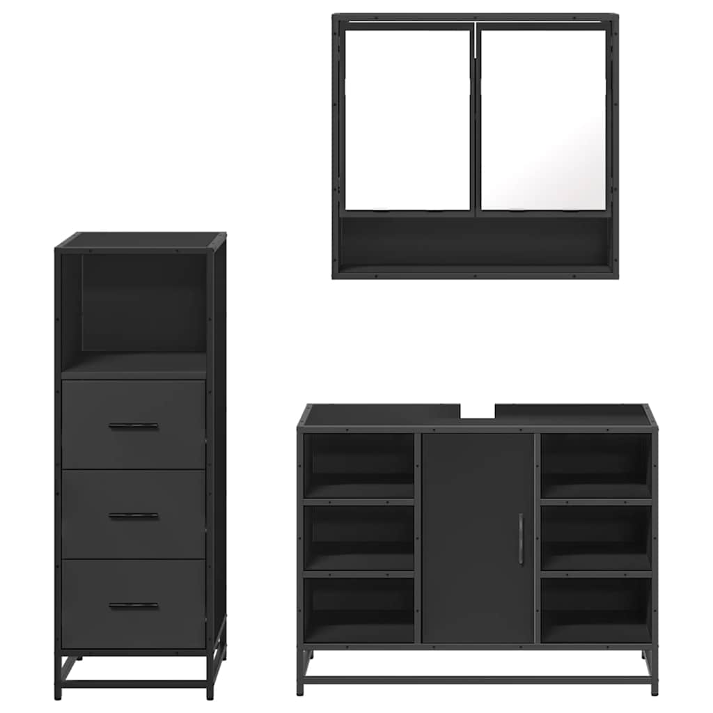 3 Piece Bathroom Furniture Set Engineered Wood