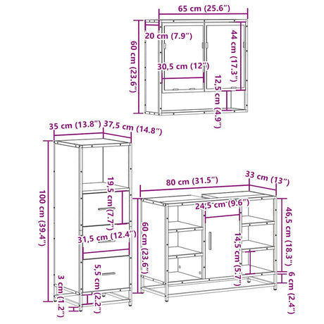 3 Piece Bathroom Furniture Set Engineered Wood