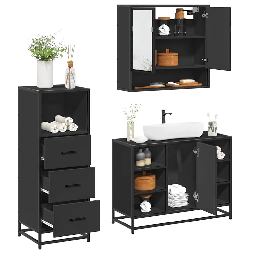 3 Piece Bathroom Furniture Set Engineered Wood