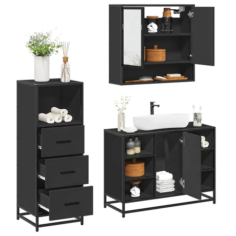 3 Piece Bathroom Furniture Set Engineered Wood