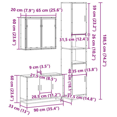3 Piece Bathroom Furniture Set Engineered Wood