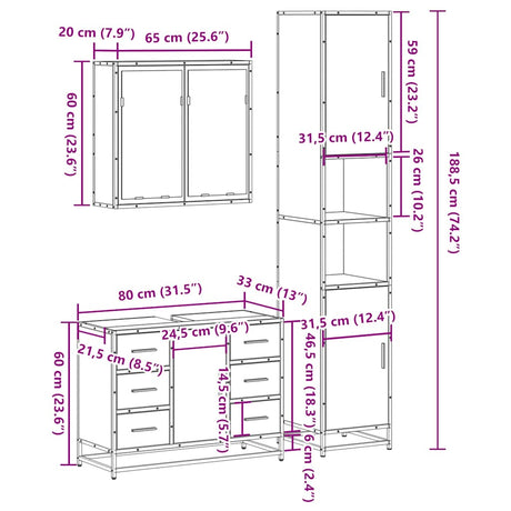 3 Piece Bathroom Furniture Set Engineered Wood