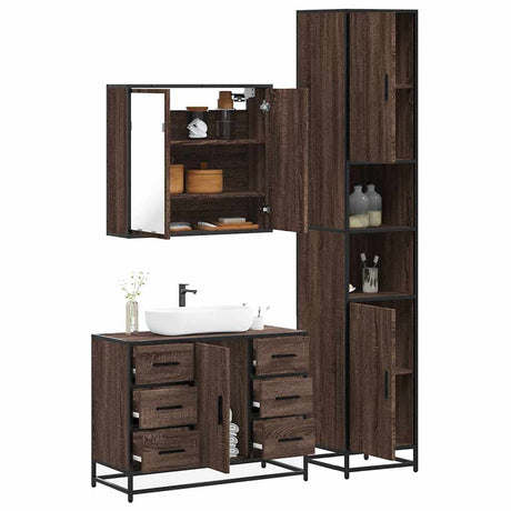 3 Piece Bathroom Furniture Set Engineered Wood