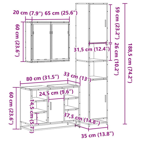 3 Piece Bathroom Furniture Set Engineered Wood