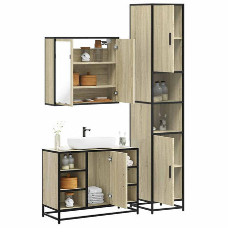 3 Piece Bathroom Furniture Set Engineered Wood