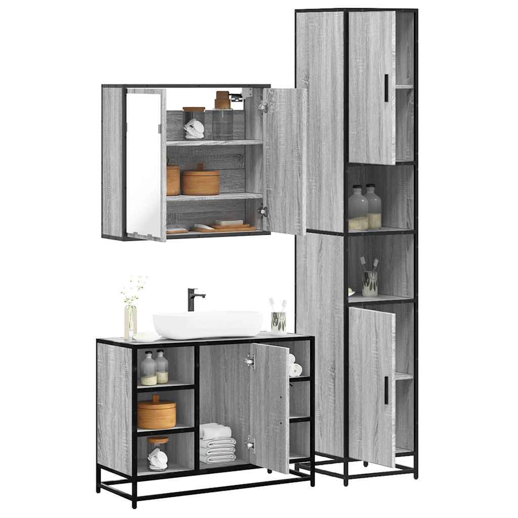 3 Piece Bathroom Furniture Set Engineered Wood