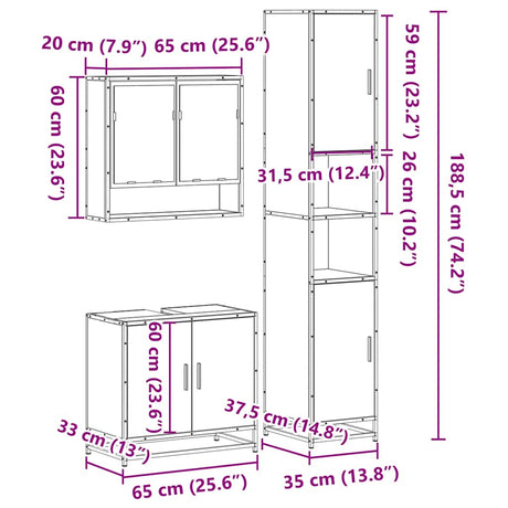 3 Piece Bathroom Furniture Set Engineered Wood