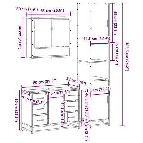3 Piece Bathroom Furniture Set Engineered Wood