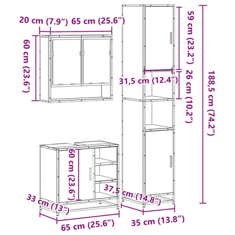 3 Piece Bathroom Furniture Set Engineered Wood