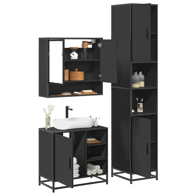 3 Piece Bathroom Furniture Set Engineered Wood