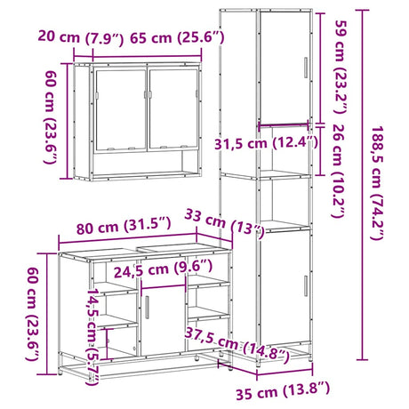 3 Piece Bathroom Furniture Set Engineered Wood