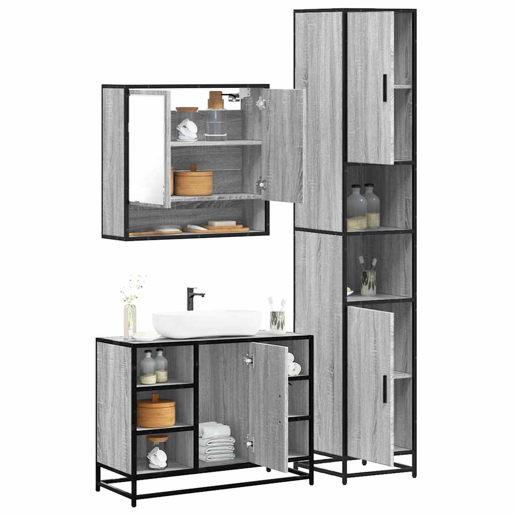 3 Piece Bathroom Furniture Set Engineered Wood