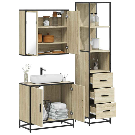 3 Piece Bathroom Furniture Set Engineered Wood