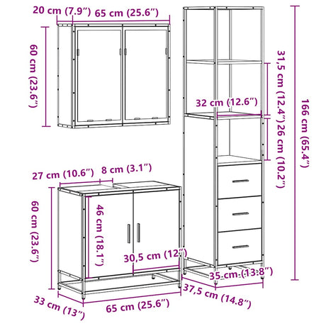 3 Piece Bathroom Furniture Set Engineered Wood
