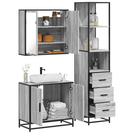 3 Piece Bathroom Furniture Set Engineered Wood