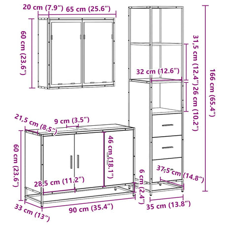 3 Piece Bathroom Furniture Set Engineered Wood
