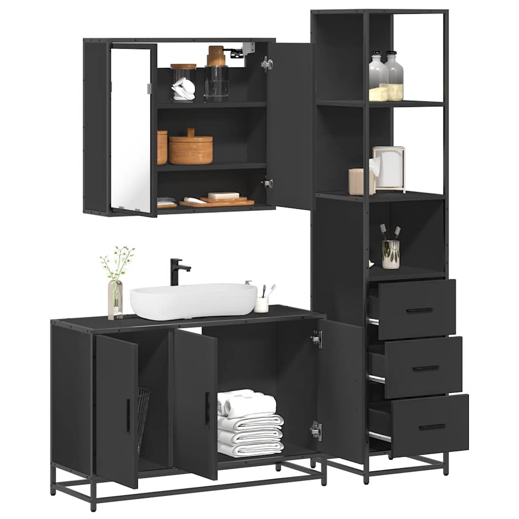 3 Piece Bathroom Furniture Set Engineered Wood