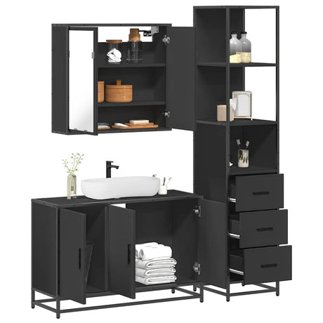 3 Piece Bathroom Furniture Set Engineered Wood