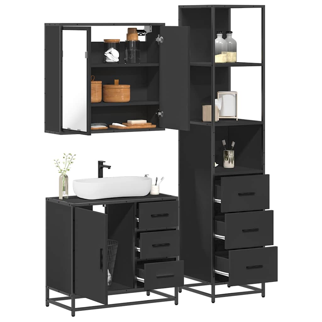 3 Piece Bathroom Furniture Set Engineered Wood